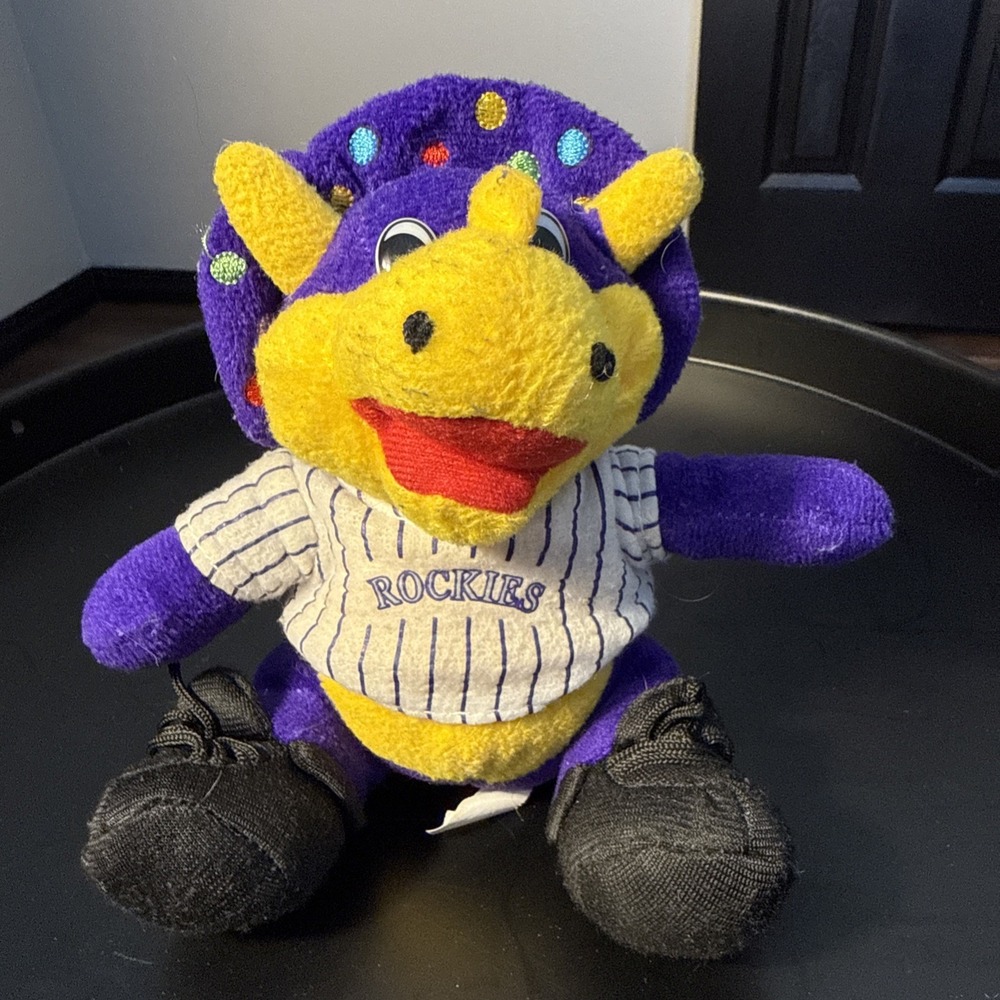 Colorado Rockies Dinger Mascot Plush Toy Purple MLB Pinstripe Jersey